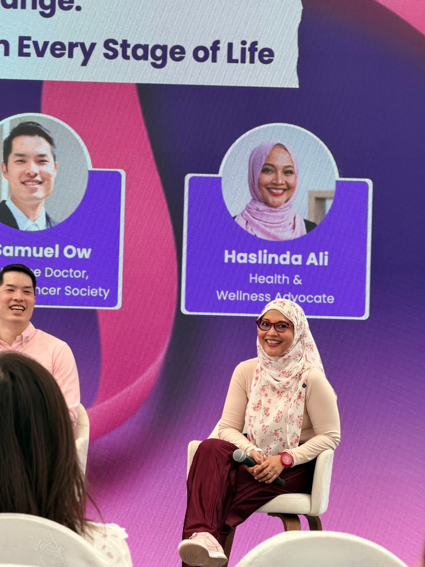 Haslinda Ali speaking on a health and wellness panel